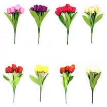 TULIPÁN SELYEM 7 FEJ 100/400  FEJ:6x4 CM, SZÁR:43 CM 8 SZÍNBEN