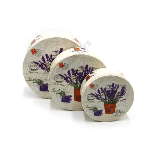 PAPÍRDOBOZ 3 DB 1/36 LEVENDULÁS KEREK 20x9 cm