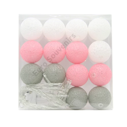 GÖMB LÁMPAFŰZÉR 14 DB-OS ELEMES 1/60 PINK-SZÜRKE-FEHÉR 3 M