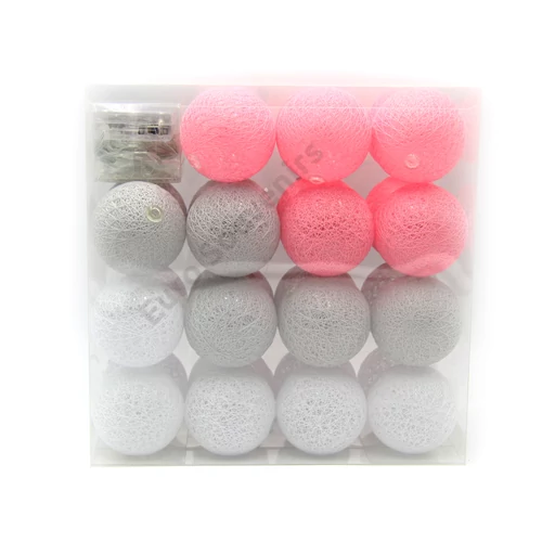 GÖMB LÁMPAFŰZÉR 30 DB-OS ELEMES 1/20 PINK-SZÜRKE-FEHÉR 5 M