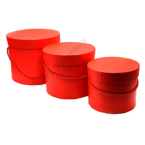PAPÍRDOBOZ 3 DB HENGER PIROS 1/18, 23x19cm, 19,5x16cm, 16,5x13,5cm