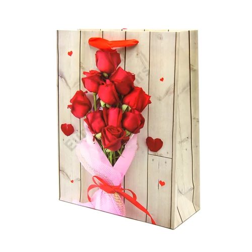 AJÁNDÉKTASAK PIROS RÓZSÁS 12/480, 4 féle, 25,5x32cm