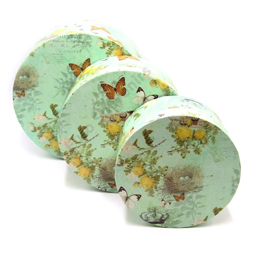 PAPÍRDOBOZ 3 DB KEREK MINTÁS 1/30 ZÖLD 23x11 cm
