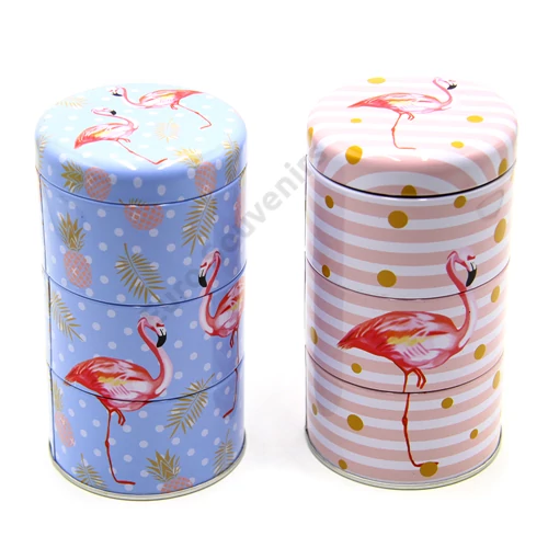 FÉMDOBOZ 3 RÉSZES FLAMINGÓS 2 FÉLE 24/48 8,5x15,5 cm