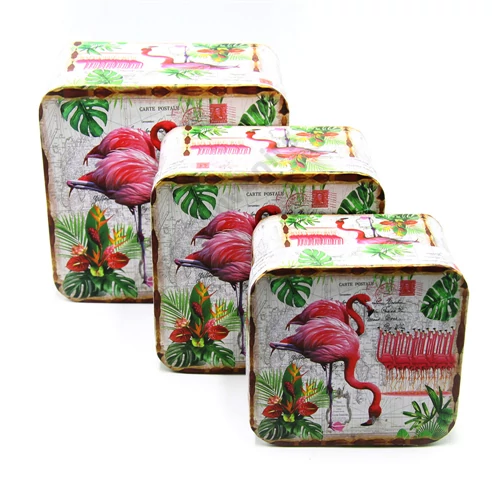 PAPÍRDOBOZ 3 DB FLAMINGÓS  1/36 17x17x9,5cm 15x15x8,5cm 13x13x7,5cm