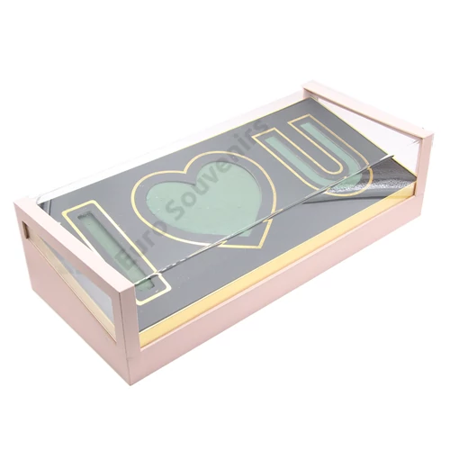 VIRÁGDOBOZ AKRIL 1/8 RÓZSASZÍN 50x22,5x13 cm "I LOVE YOU"