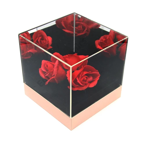 VIRÁGDOBOZ AKRIL 1/18 14x14x14 cm RÓZSASZÍN
