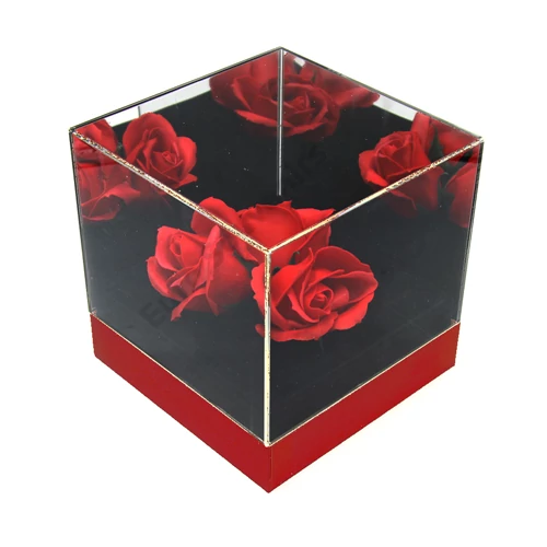 VIRÁGDOBOZ AKRIL 1/18 14x14x14 cm PIROS