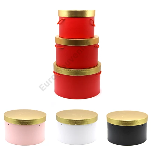 PAPÍRDOBOZ KEREK 3 DB 1/18 25x25x15; 22x22x14; 18x18x13 cm 4 SZÍNBEN