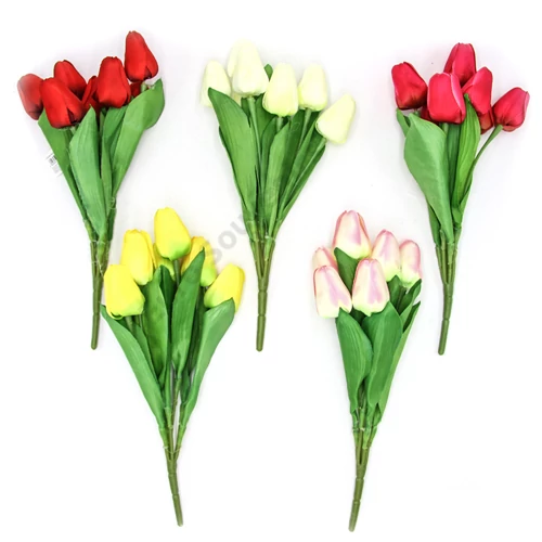 TULIPÁN SELYEM 7 FEJ 2/200/800  FEJ:5,5x4CM, SZÁR:34 CM 5 SZÍNBEN