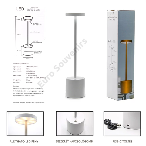 LED ASZTALI LÁMPA 1/20 8x34 cm FEHÉR