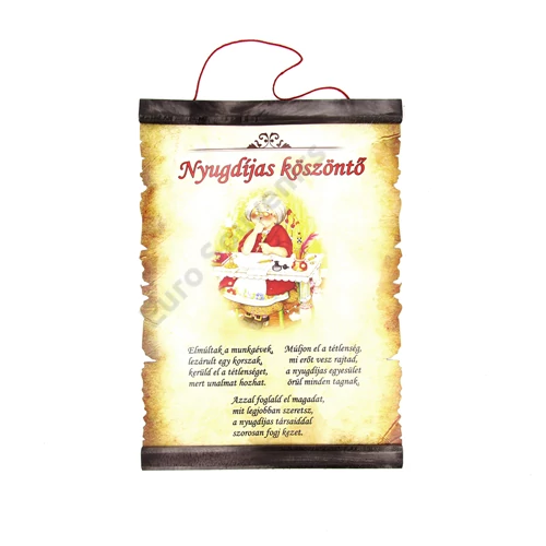 PERGAMEN NYUGDÍJAS KÖSZÖNTŐ (NŐI) 20cmx28cm