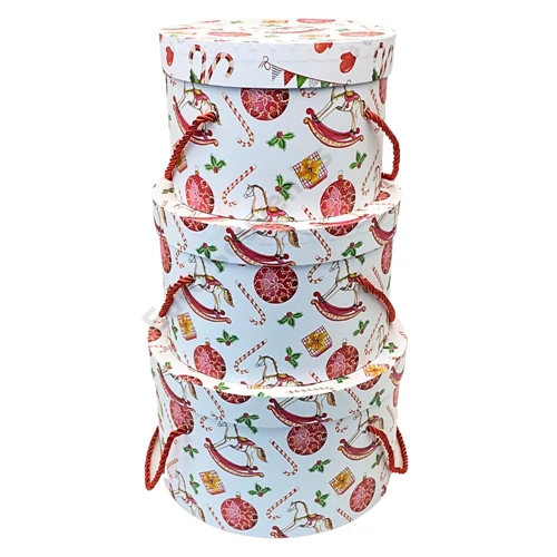 PAPÍRDOBOZ KEREK 3 DB KARÁCSONYI 1/18 19x13cm;22x14,5cm;25,5x15 cm