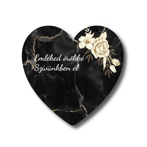KEGYELETI SZÍV- MÁRVÁNYOS FEKETE "Emléked örökké..." 6x6,5 cm