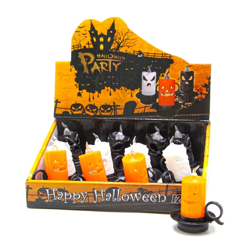 GYERTYA HALLOWEEN LEDES 12/768 7x8 cm 3 SZÍNBEN