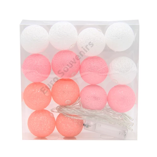 GÖMB LÁMPAFŰZÉR 14 DB-OS ELEMES 1/60 PINK-FEHÉR 3 M