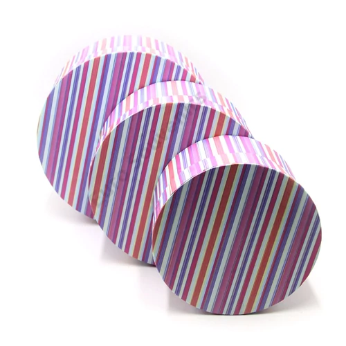 PAPÍRDOBOZ 3 DB 1/30 KEREK CSÍKOS PINK 23x11cm 20x10cm 17x9cm