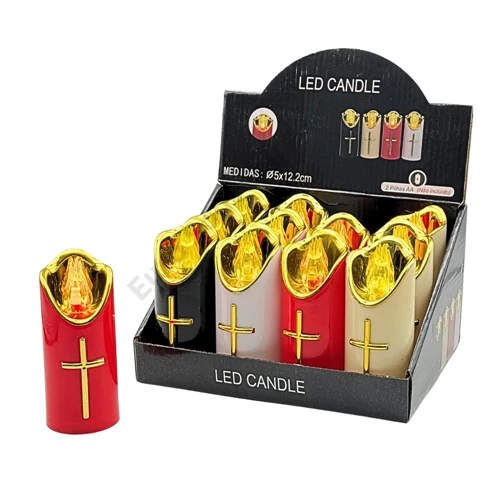 LEDES GYERTYA 12/240 5,2x12,2 cm KERESZTTEL 4 SZÍNBEN