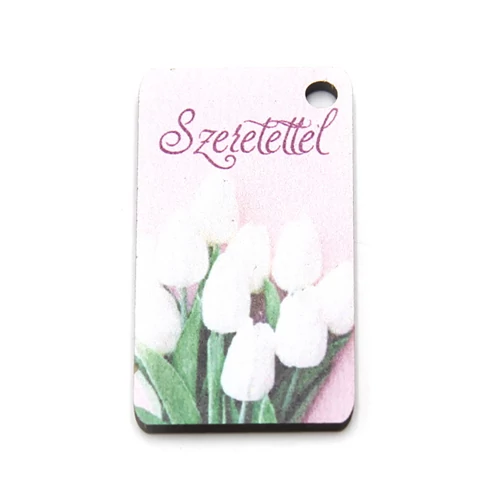FA TÁBLÁCSKA- SZERETETTEL TULIPÁNOK 6,5x3,5 cm