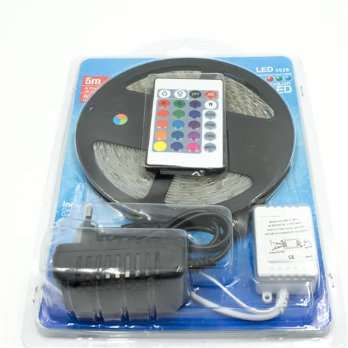 LED SZALAG SZÍNES, TÁPEGYSÉGGEL, TÁVIRÁNYÍTÓVAL 5 M. IP65,3528 1/40