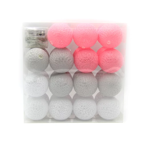 GÖMB LÁMPAFŰZÉR 30 DB-OS ELEMES 1/20 PINK-SZÜRKE-FEHÉR 5 M