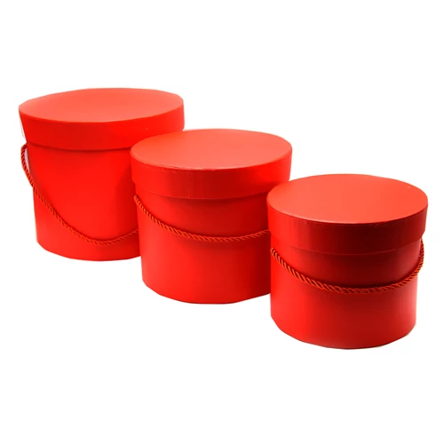 PAPÍRDOBOZ 3 DB HENGER PIROS 1/18, 23x19cm, 19,5x16cm, 16,5x13,5cm