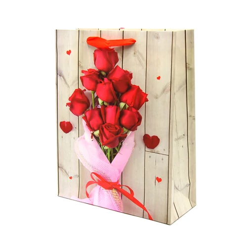 AJÁNDÉKTASAK PIROS RÓZSÁS 12/480, 4 féle, 25,5x32cm