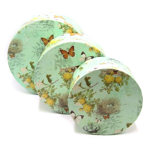 PAPÍRDOBOZ 3 DB KEREK MINTÁS 1/30 ZÖLD 23x11 cm