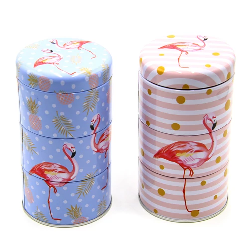 FÉMDOBOZ 3 RÉSZES FLAMINGÓS 2 FÉLE 24/48 8,5x15,5 cm
