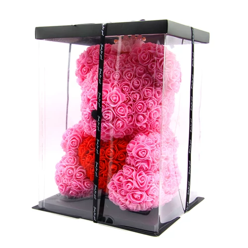 RÓZSAMACI 40 CM PINK PIROS SZÍVVEL KORONÁVAL 1/16  DÍSZDOBOZBAN 