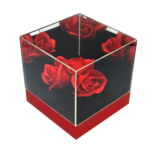 VIRÁGDOBOZ AKRIL 1/18 14x14x14 cm PIROS