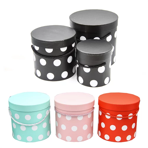 PAPÍRDOBOZ 3 DB PÖTTYÖS 1/24 18X17, 15X15,5 ,12,5X12  CM 4 SZÍNBEN 