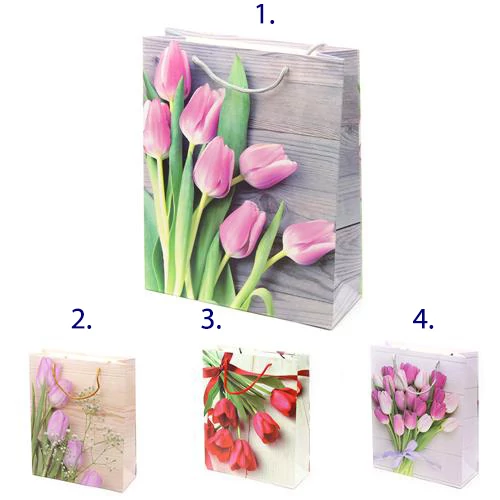 AJÁNDÉKTASAK TULIPÁNOS 12/480 32x25,5x10 cm 4 FÉLE