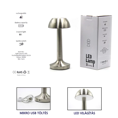LED ASZTALI LÁMPA 1/20 10x23 cm EZÜST
