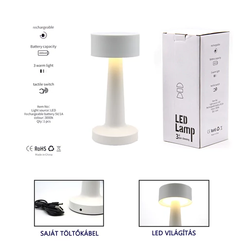 LED ASZTALI LÁMPA 1/30 9x20,5 cm FEHÉR
