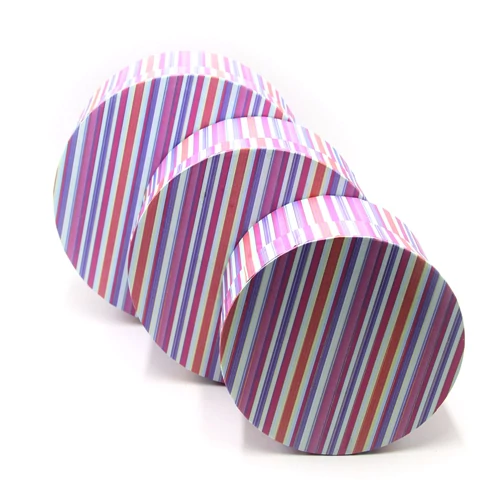 PAPÍRDOBOZ 3 DB 1/30 KEREK CSÍKOS PINK 23x11cm 20x10cm 17x9cm